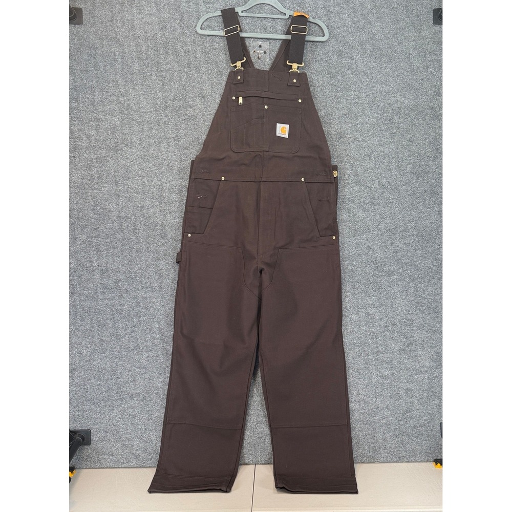 Carhartt Duck Bib Overalls Mens 32x30 Brown Relaxed Fit Workwear R01M NEW